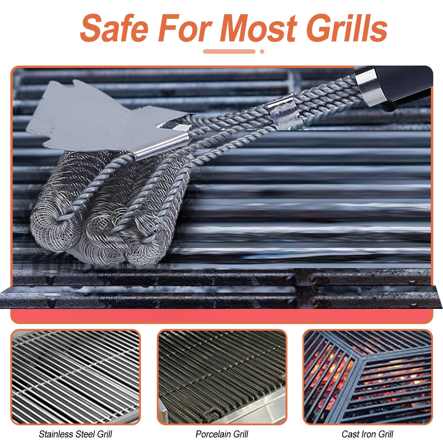 Stainless Steel BBQ Grill Cleaning Brush Stainless Steel __stock:100 Kitchen & Dining refund_fee:1200