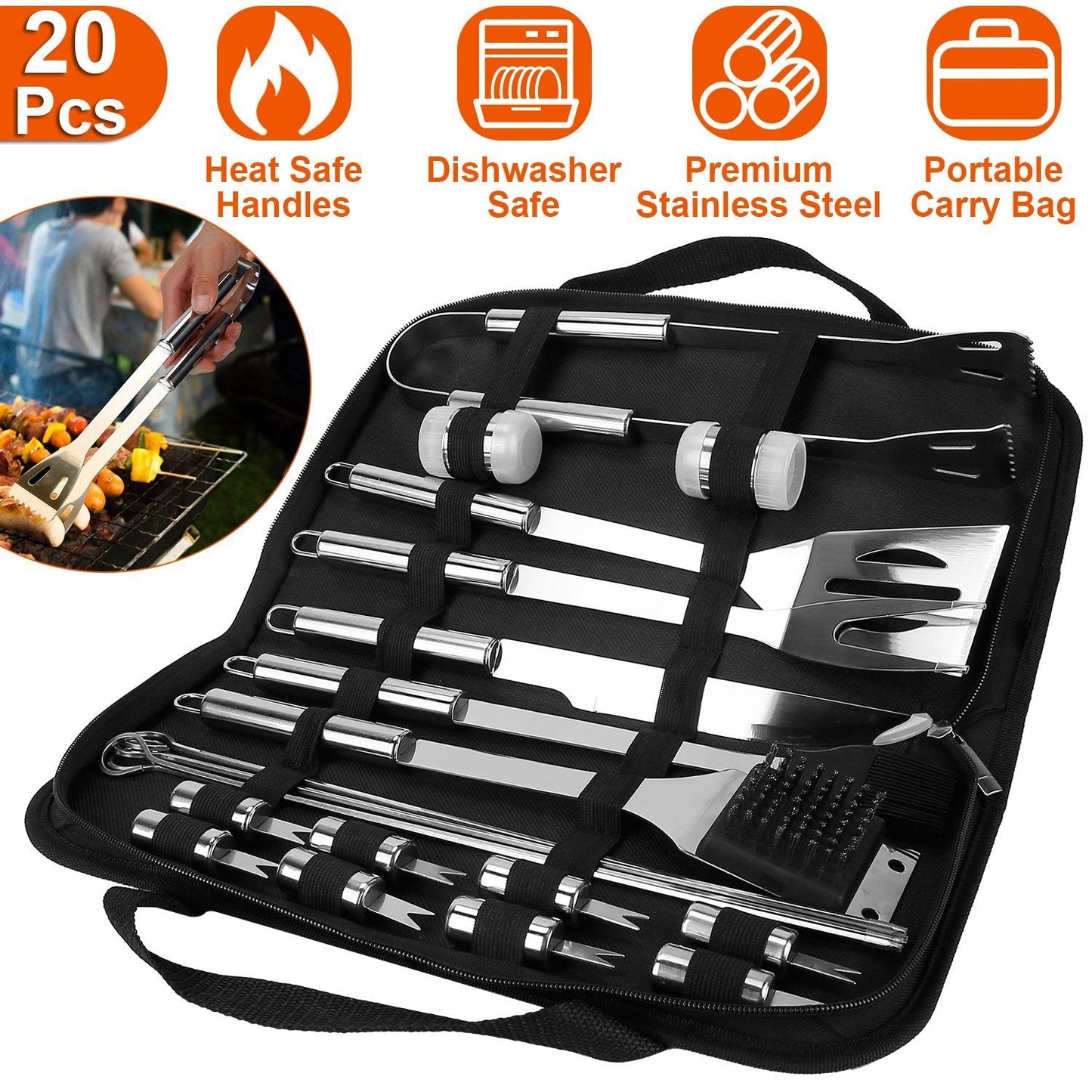 Stainless Steel BBQ Grill Tool Kit Kitchen & Dining Low stock refund_fee:1800