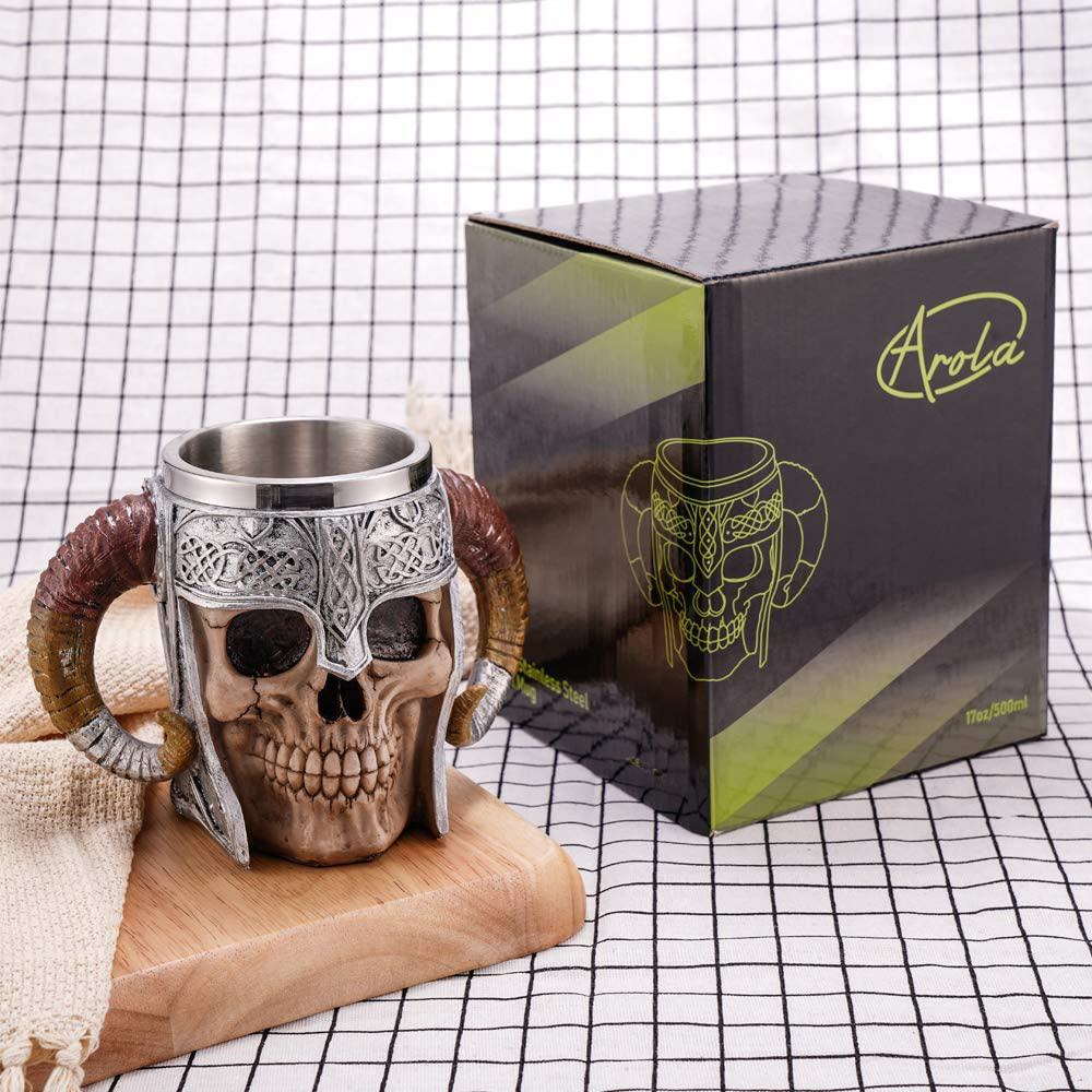 Stainless Steel Double Handle Horn Skull Beer Cup __stock:200 Kitchen & Dining refund_fee:1200