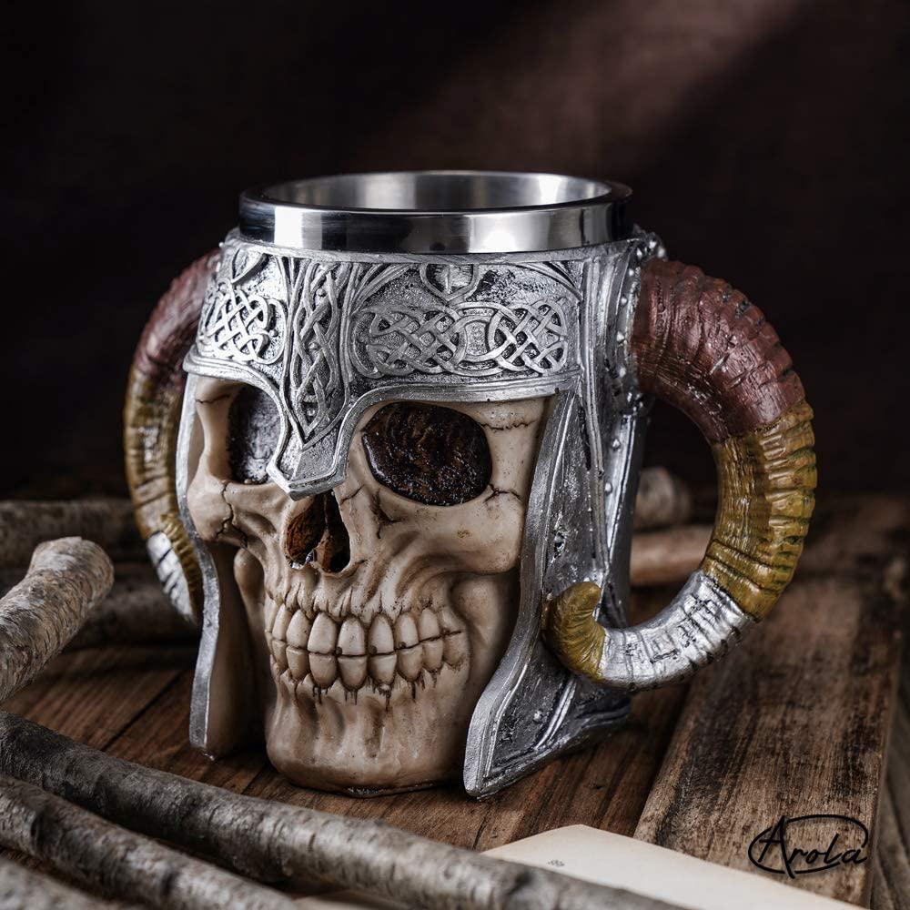 Stainless Steel Double Handle Horn Skull Beer Cup __stock:200 Kitchen & Dining refund_fee:1200