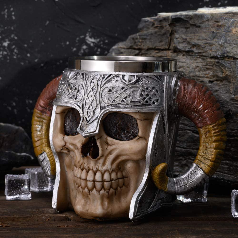 Stainless Steel Double Handle Horn Skull Beer Cup __stock:200 Kitchen & Dining refund_fee:1200