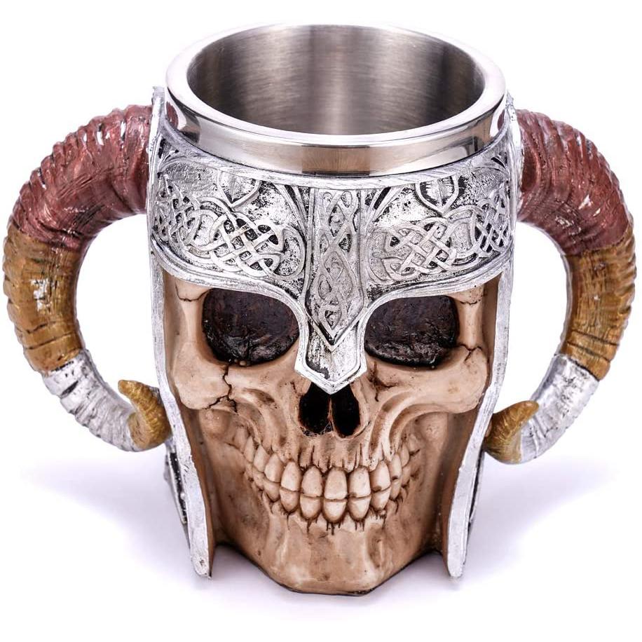 Stainless Steel Double Handle Horn Skull Beer Cup __stock:200 Kitchen & Dining refund_fee:1200