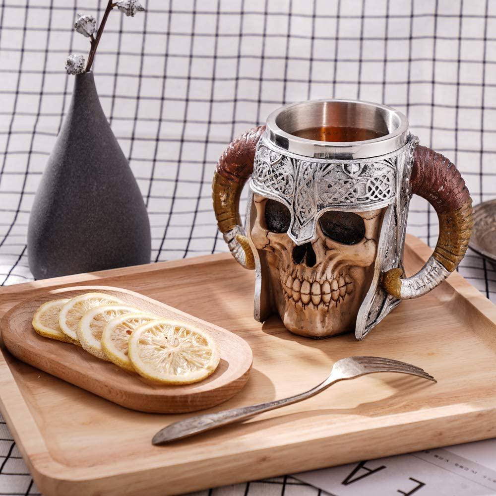 Stainless Steel Double Handle Horn Skull Beer Cup __stock:200 Kitchen & Dining refund_fee:1200