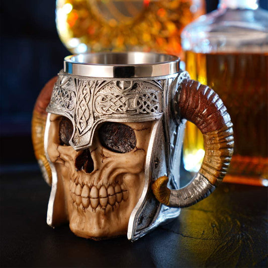 Stainless Steel Double Handle Horn Skull Beer Cup __stock:200 Kitchen & Dining refund_fee:1200