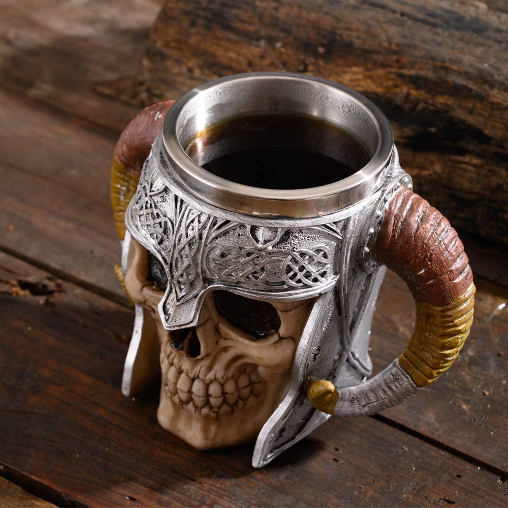 Stainless Steel Double Handle Horn Skull Beer Cup __stock:200 Kitchen & Dining refund_fee:1200