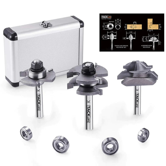 TACKLIFE Router Bit Set 1/4 Shank, Tongue and Groove Router Bit Set with 4Pcs Bearings Set RB31C __stock:250 Home Improvement Low stock refund_fee:800