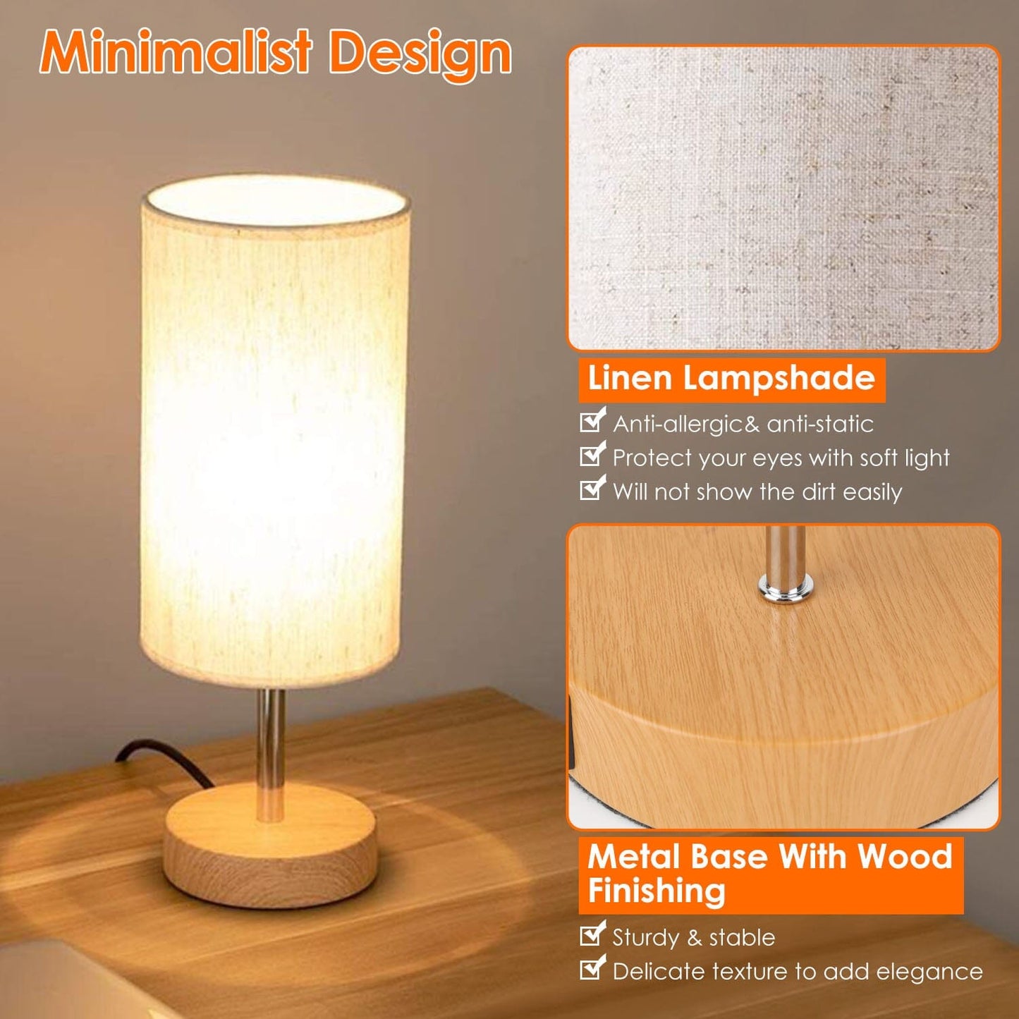 Touch Control Table Lamp 3-Way Dimmable Nightstand Beside Lamp __stock:50 Indoor Lighting refund_fee:1800 Warranty