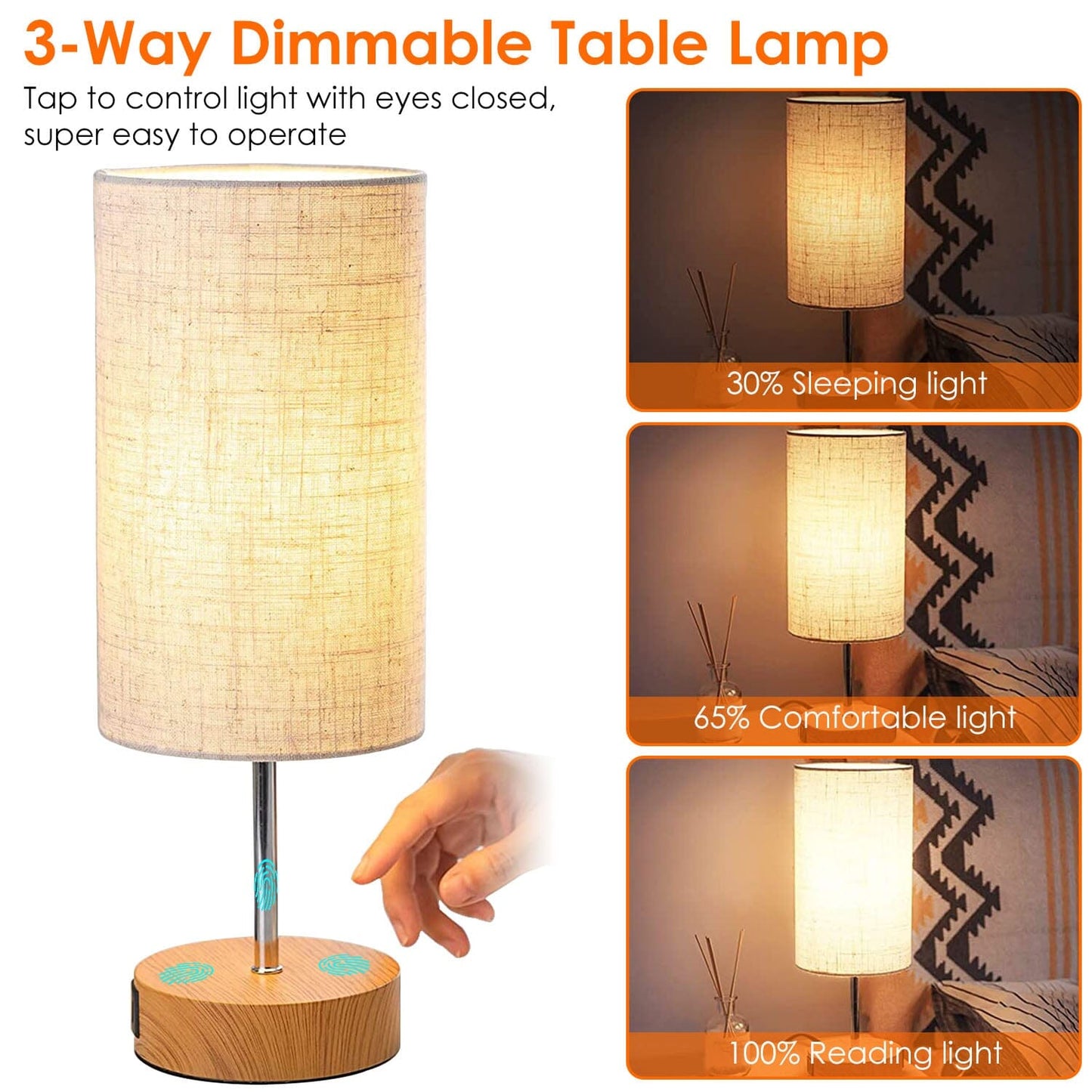 Touch Control Table Lamp 3-Way Dimmable Nightstand Beside Lamp __stock:50 Indoor Lighting refund_fee:1800 Warranty