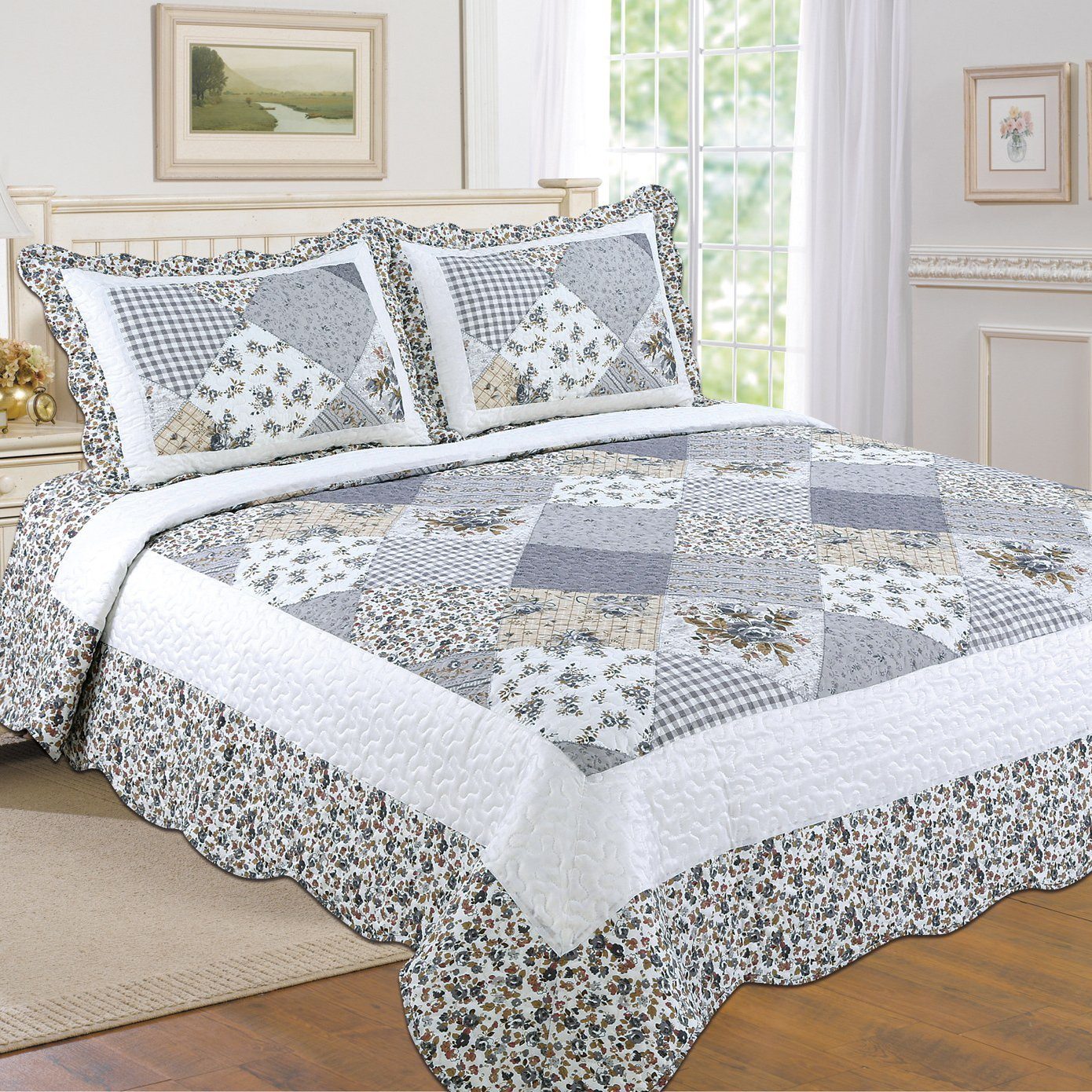 Tradition Premium Printed Reversible Quilt Sets - Assorted Styles Gray __label2:BOGO 30% OFF __stock:150 Bedding refund_fee:1200