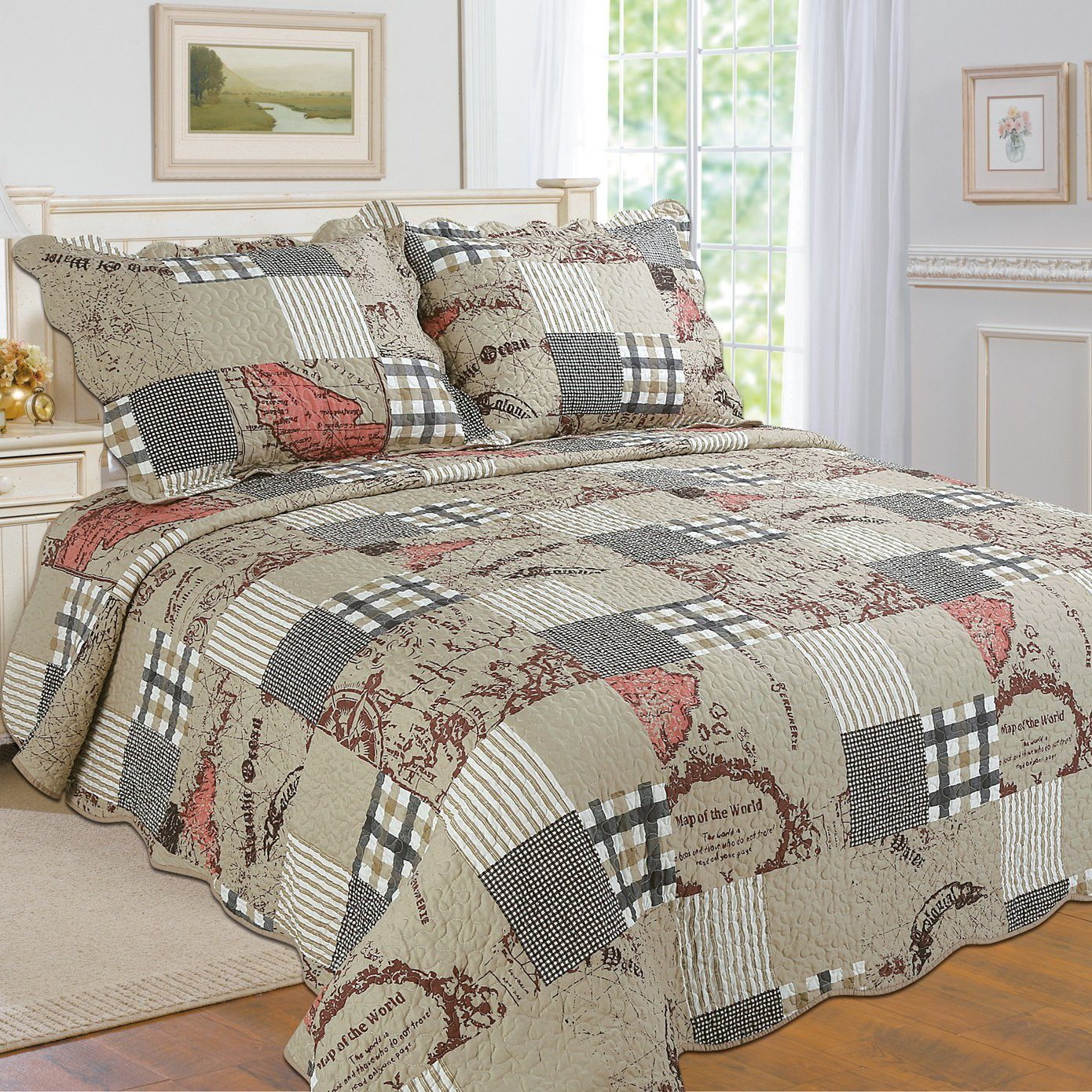 Tradition Premium Printed Reversible Quilt Sets - Assorted Styles Taupe __label2:BOGO 30% OFF __stock:150 Bedding refund_fee:1200