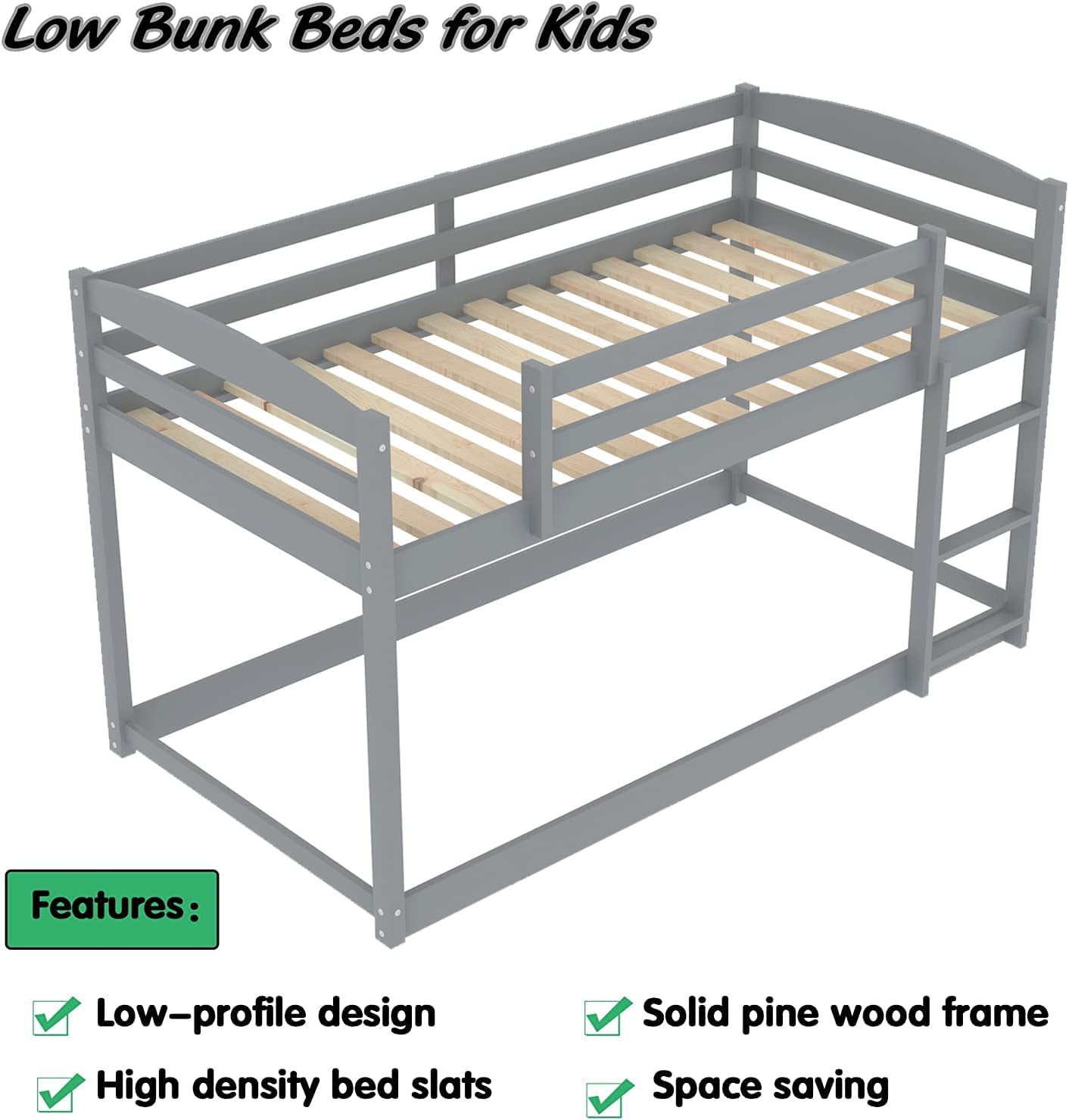 Twin Over Twin Floor Bunk Bed with Ladder __stock:200 Furniture and Décor refund_fee:3800