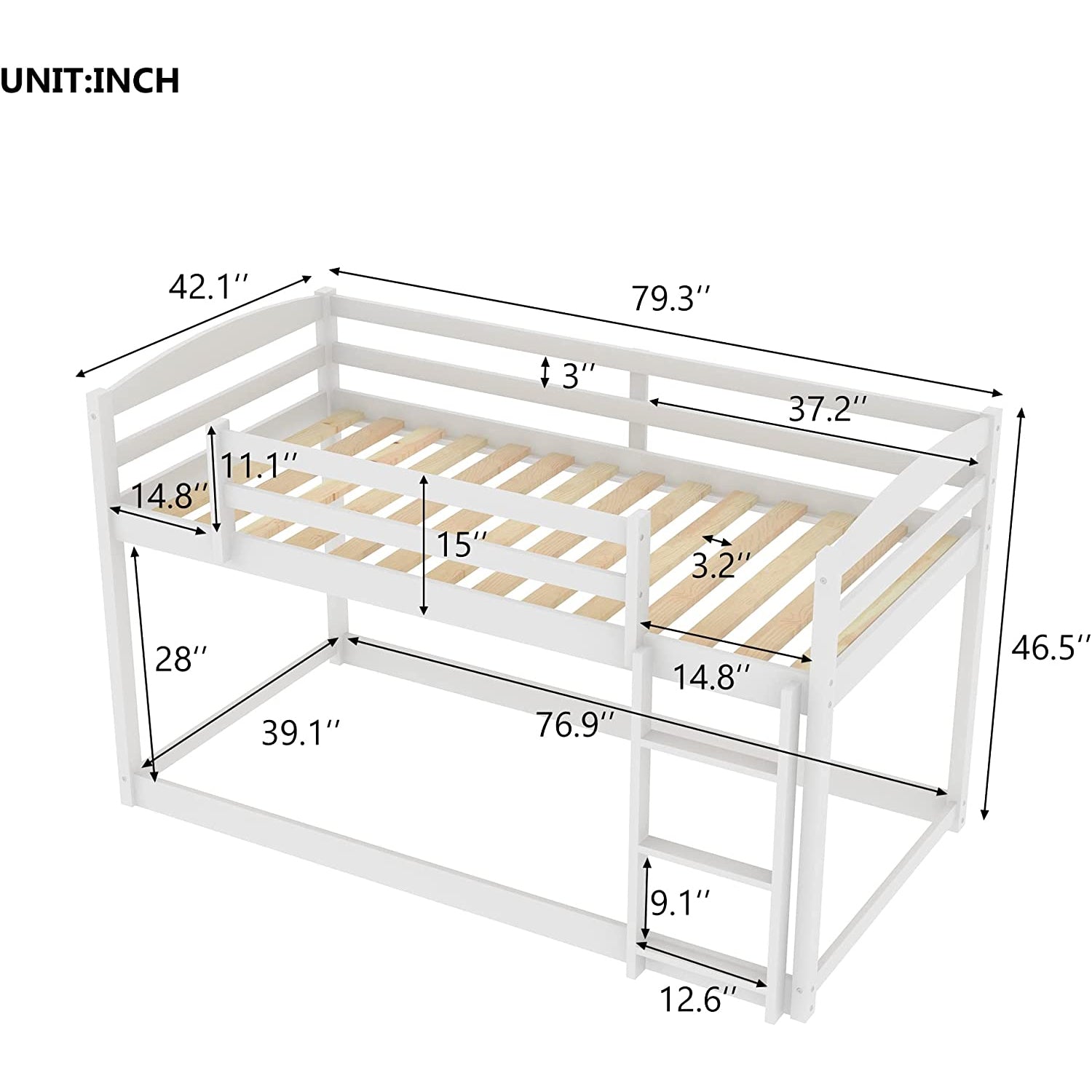 Twin Over Twin Floor Bunk Bed with Ladder __stock:200 Furniture and Décor refund_fee:3800