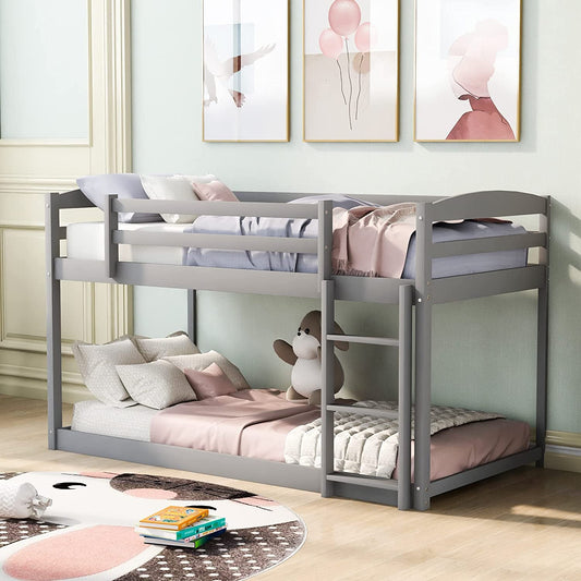 Twin Over Twin Floor Bunk Bed with Ladder Gray __stock:200 Furniture and Décor refund_fee:3800