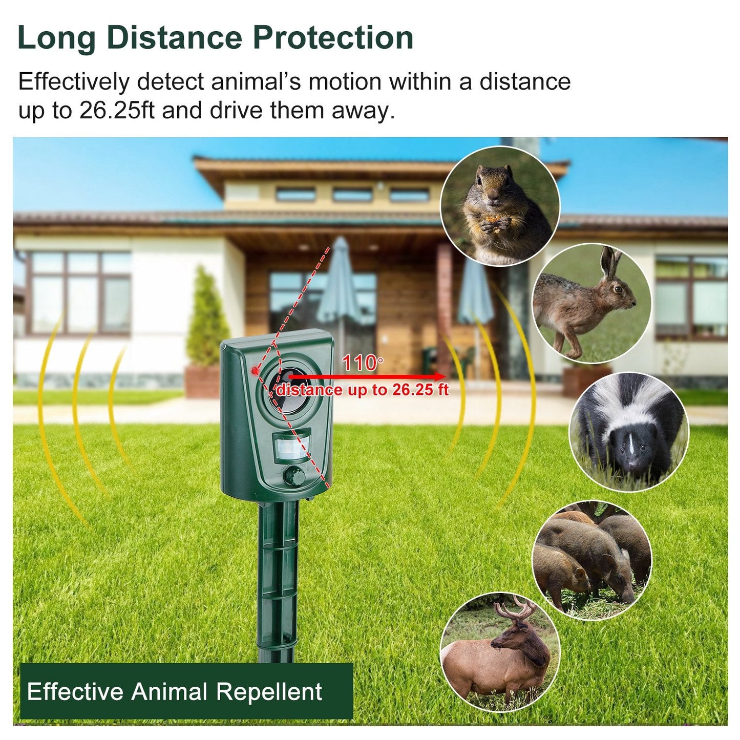 Ultrasonic Animal Repeller IP4 Waterproof Motion Sensor Repellent with Flashing Led Light __stock:100 Pest Control refund_fee:1200 Warranty