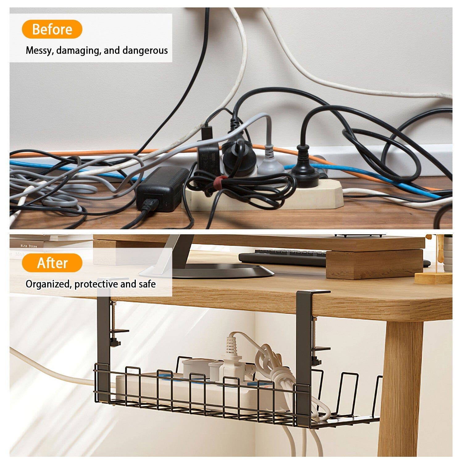 Under Desk Cable Management Tray 15.2in No Drill Desk Cable Cord Organizer __stock:50 Closet & Storage Low stock refund_fee:1200