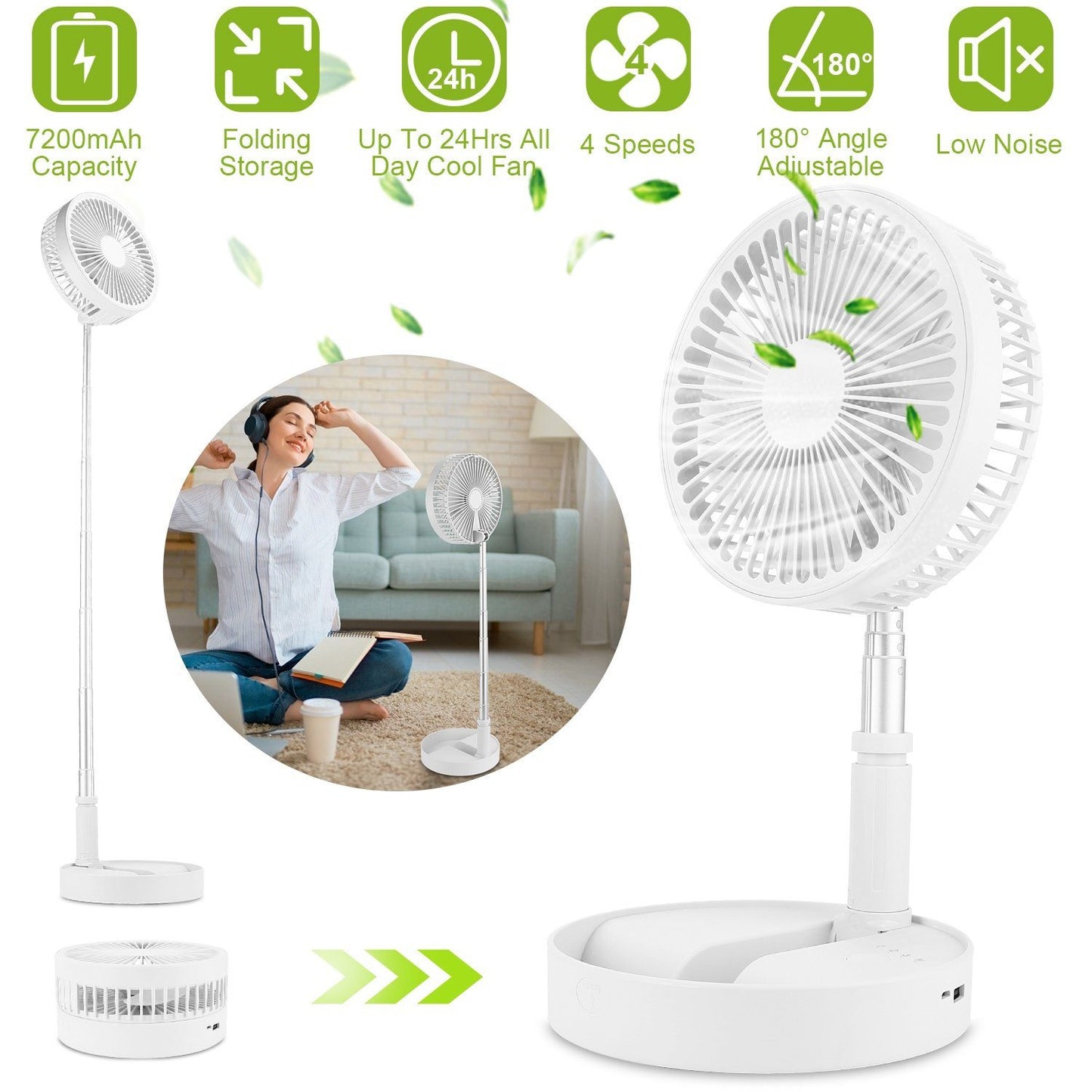 USB Rechargeable Portable Folding Desk Table Fan Household Appliances refund_fee:1800 show-color-swatches Warranty