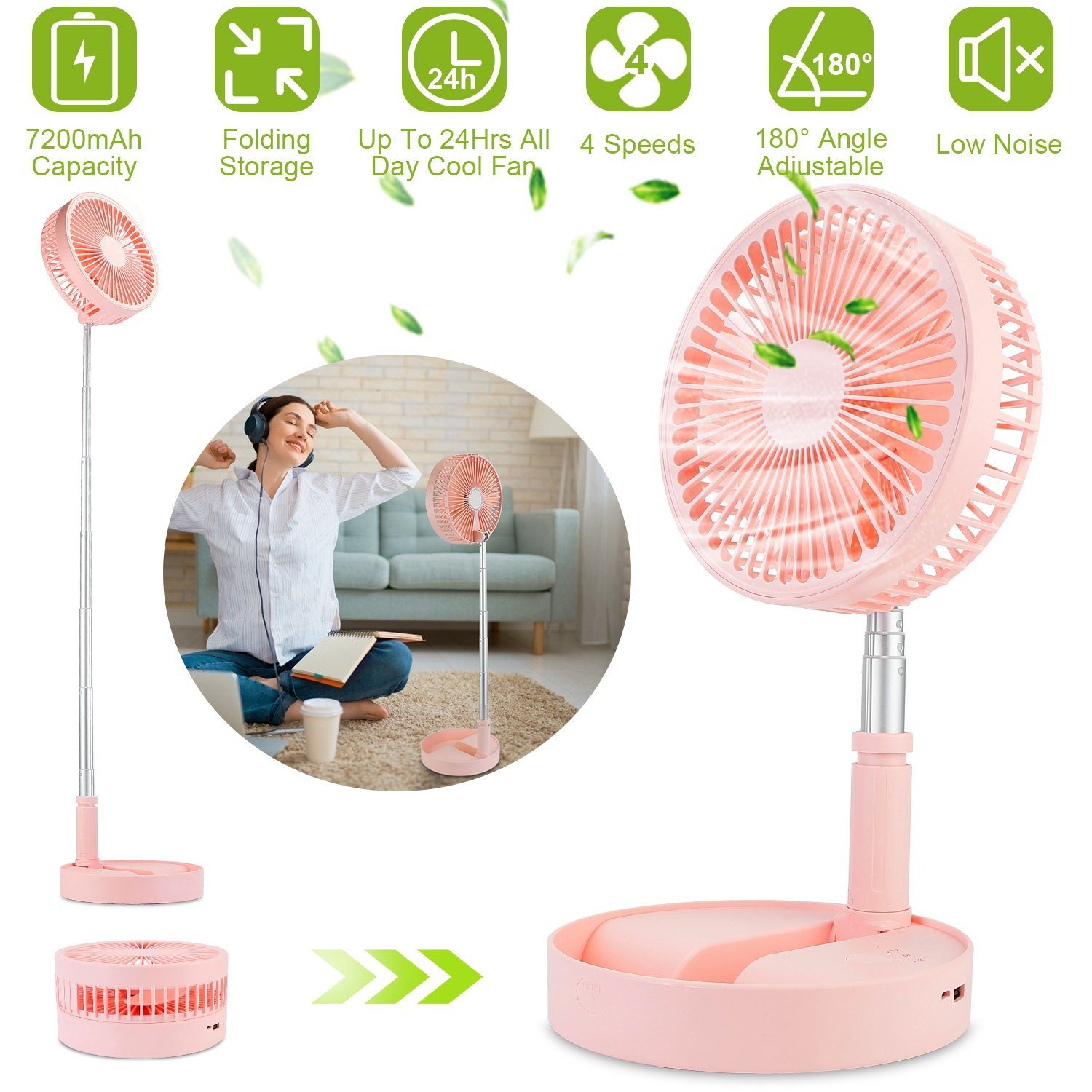 USB Rechargeable Portable Folding Desk Table Fan Household Appliances refund_fee:1800 show-color-swatches Warranty