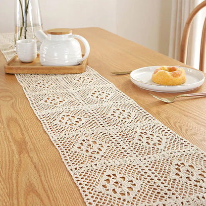 Vintage Farmhouse Style Crochet Lace Tablecloth Beige Square __stock:200 Kitchen & Dining refund_fee:800