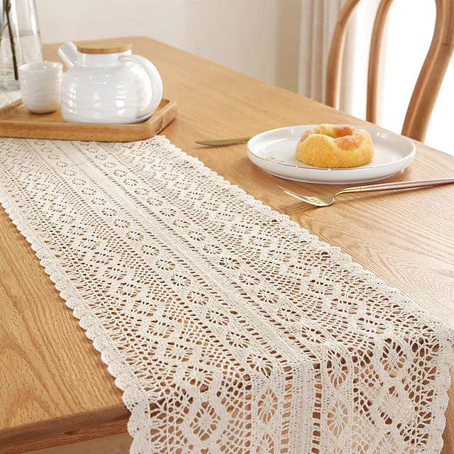 Vintage Farmhouse Style Crochet Lace Tablecloth Bilateral Waves __stock:200 Kitchen & Dining refund_fee:800