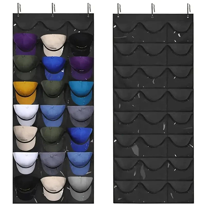 Visible Baseball Hat Rack for Wall Door with 3 Hooks 24 Deep Pockets Black __stock:200 Closet & Storage refund_fee:1200