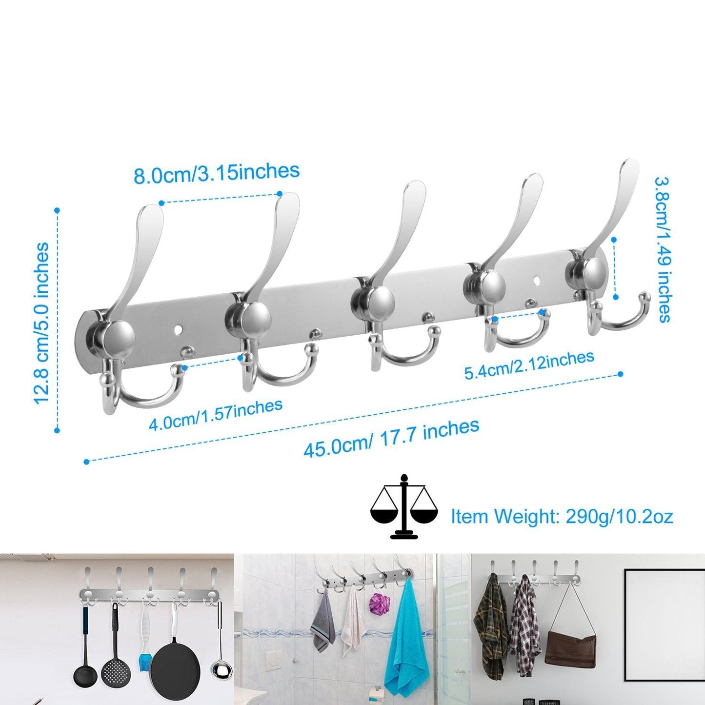 Wall Mount Coat 15 Hooks Stainless Steel Clothes Hanger Rack Closet & Storage refund_fee:1200