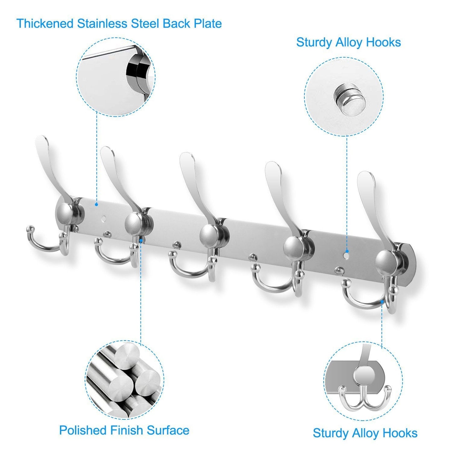 Wall Mount Coat 15 Hooks Stainless Steel Clothes Hanger Rack Closet & Storage refund_fee:1200