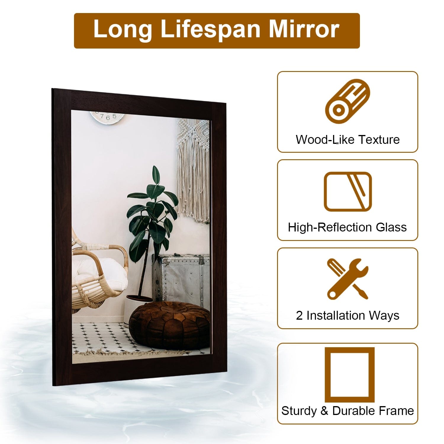 Wall Mount Mirror Wood-Like Frame Rectangle Modern Hanging Mirror __stock:50 Furniture and Décor refund_fee:1200