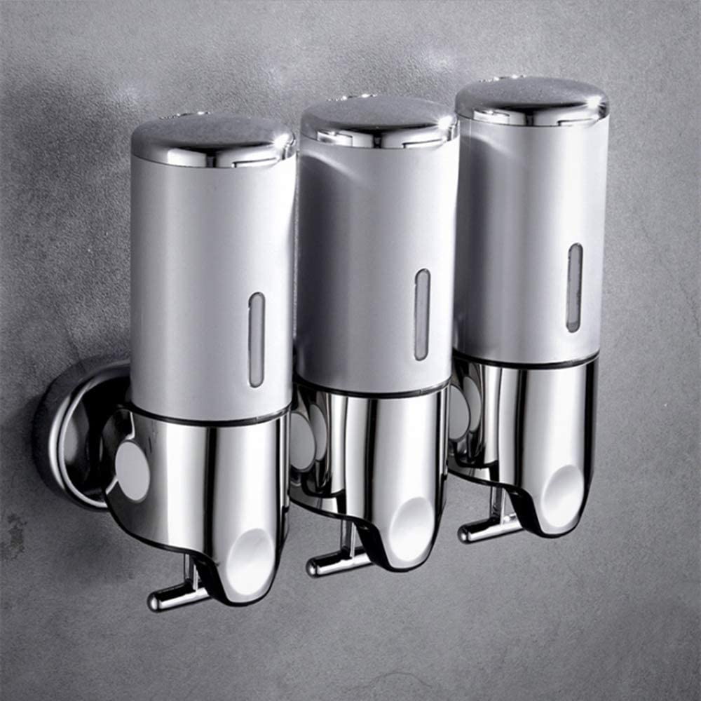 Wall Mounted Bathroom Shower Pump Dispenser Silver 3 Chamber __stock:200 Bath refund_fee:1200 show-color-swatches