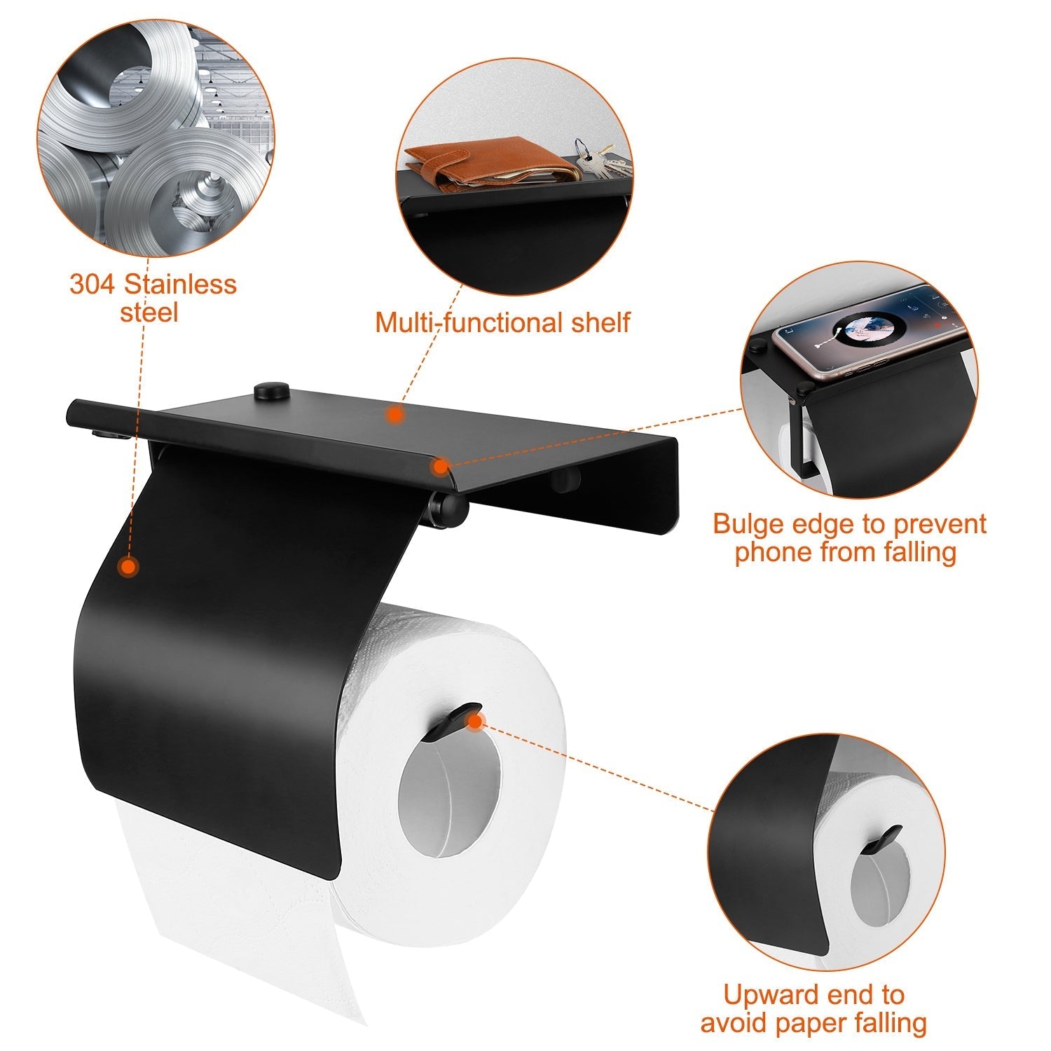 Wall Mounted Toilet Paper Holder with Phone Storage Rack __stock:50 Bath Low stock refund_fee:1200