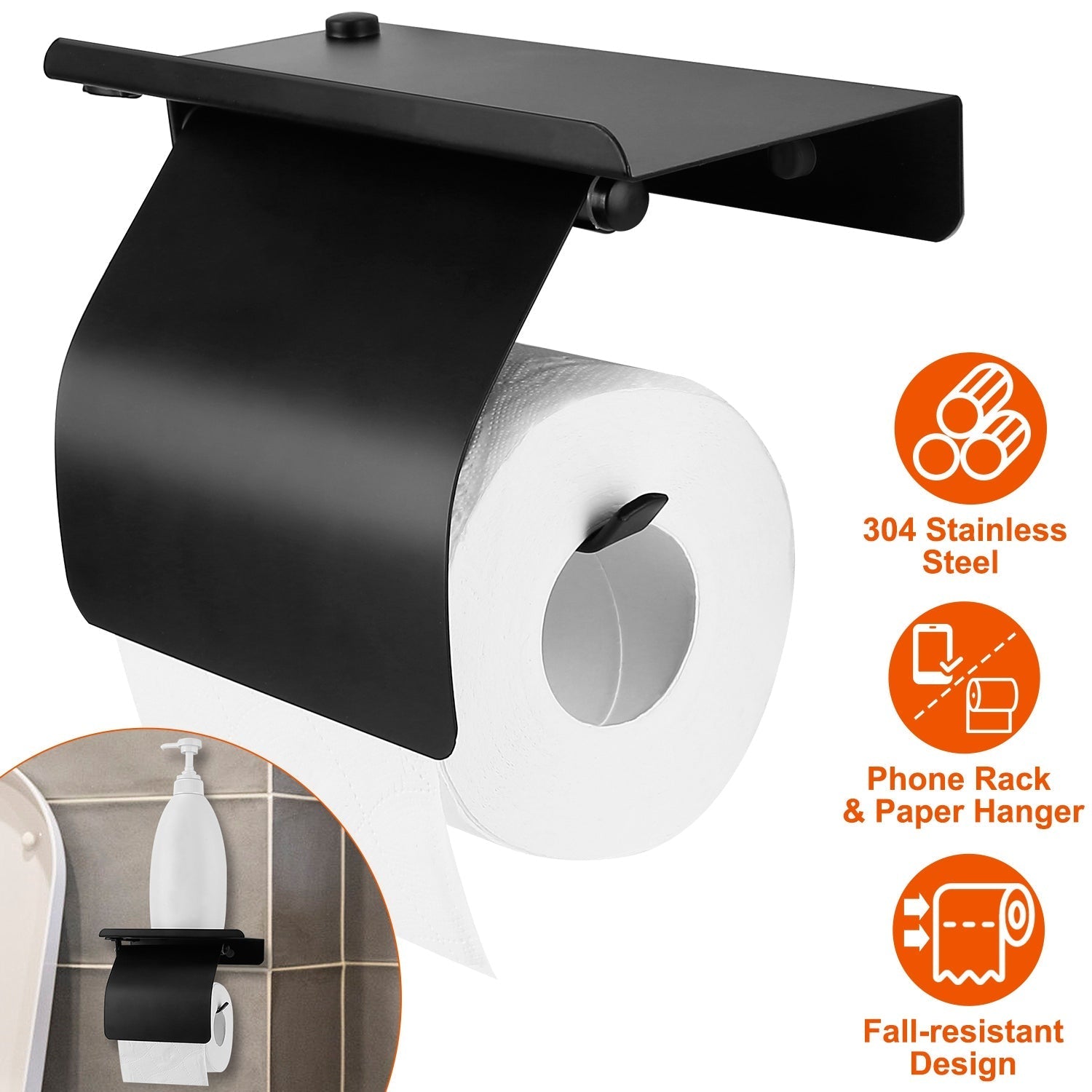 Wall Mounted Toilet Paper Holder with Phone Storage Rack __stock:50 Bath Low stock refund_fee:1200