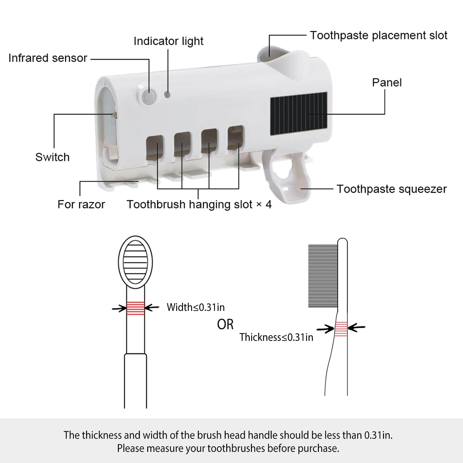 Wall Mounted Toothbrush Sanitizer Holder IR Induction UV Sanitization Rack __stock:50 Bath Final Sale refund_fee:1200 Warranty