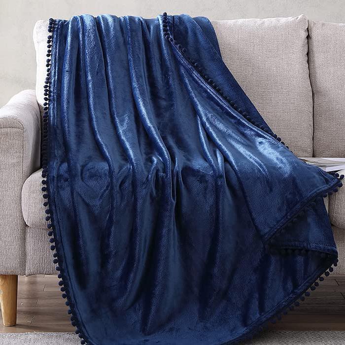 Walnut Flannel Pompom 50" x 70" Throw Blanket __label2:BOGO 30% OFF __stock:200 Bedding refund_fee:1200