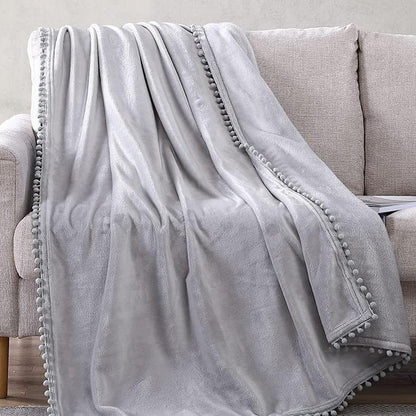 Walnut Flannel Pompom 50" x 70" Throw Blanket __label2:BOGO 30% OFF __stock:200 Bedding refund_fee:1200