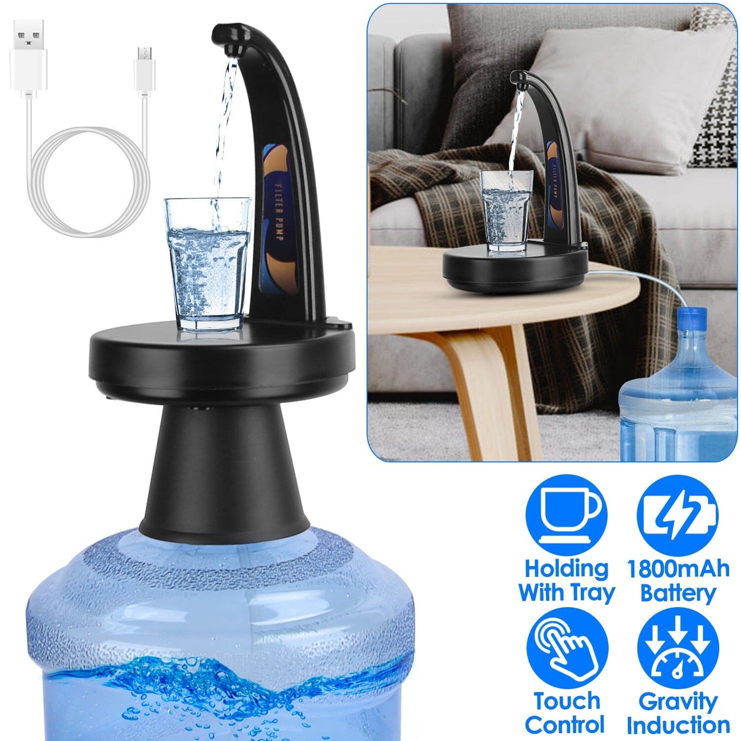 Water Bottle Dispenser USB Rechargeable Mini Water Jug for 1-5 Gallon Water Jugs __stock:50 Kitchen & Dining Low stock refund_fee:1200 Warranty