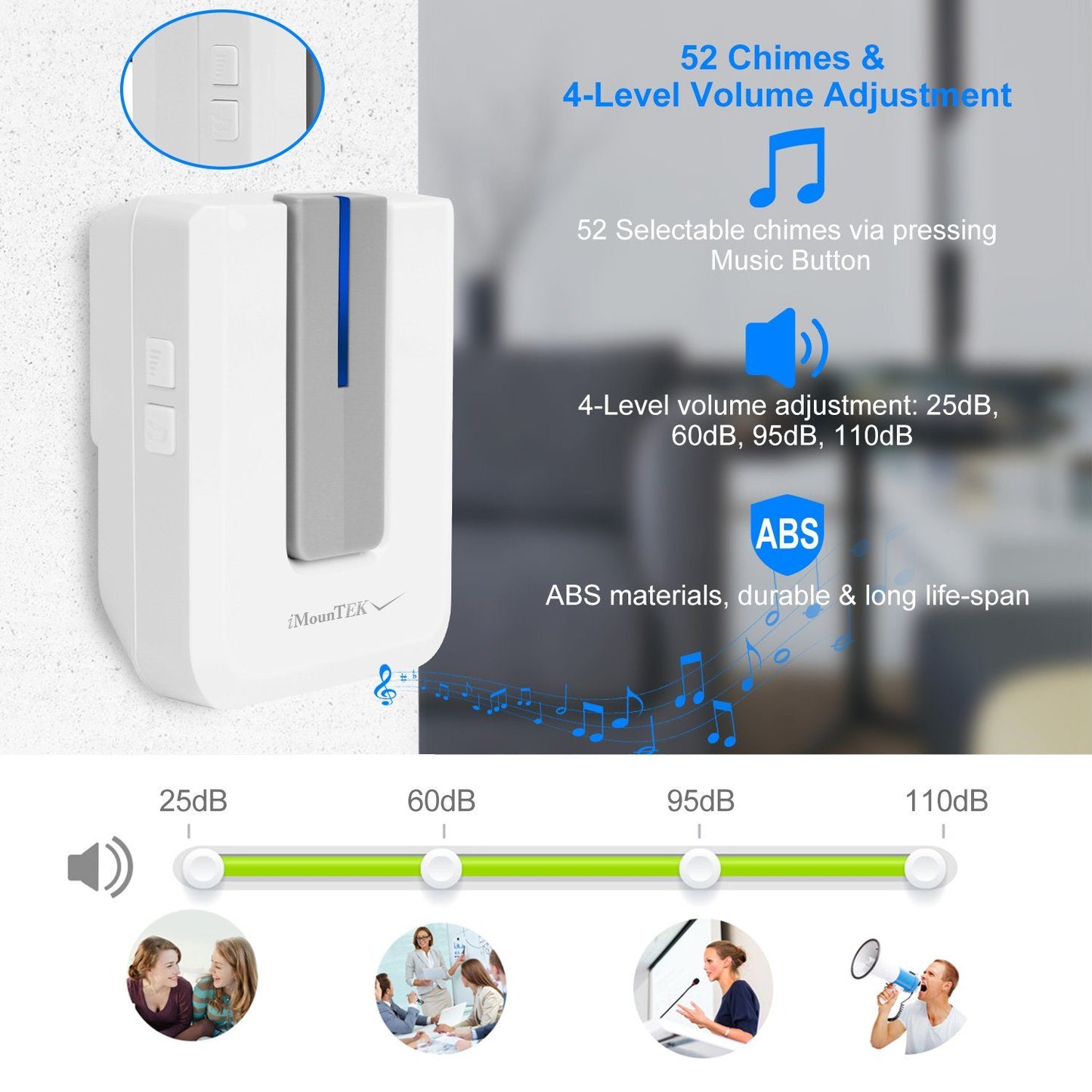 Wireless Doorbell Rings 1000FT with 1 Plug Receiver Chimes __stock:100 Household Appliances refund_fee:1200 show-color-swatches Warranty