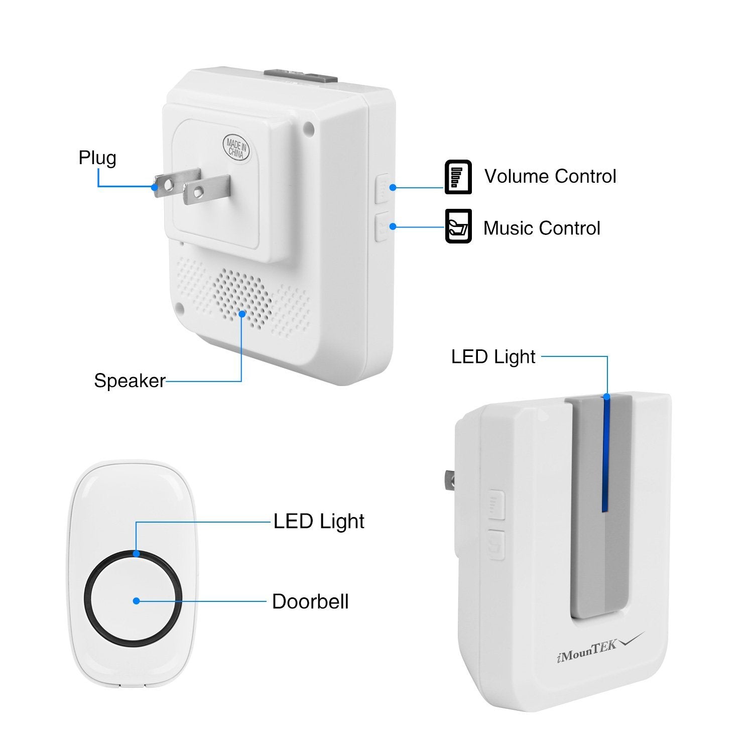 Wireless Doorbell Rings 1000FT with 1 Plug Receiver Chimes __stock:100 Household Appliances refund_fee:1200 show-color-swatches Warranty