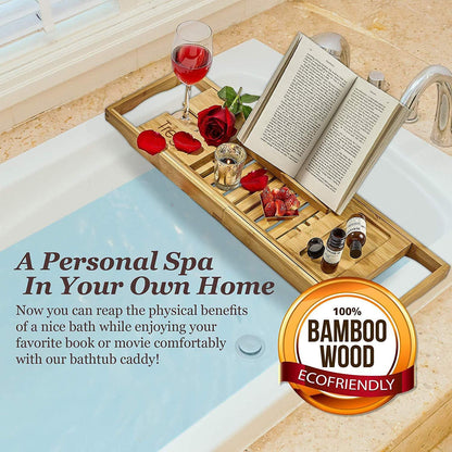 Wooden Bathtub Tray with Wine Glass Slot Phone Tray Book Holder __stock:50 Bath refund_fee:1800