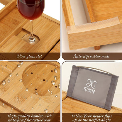 Wooden Bathtub Tray with Wine Glass Slot Phone Tray Book Holder __stock:50 Bath refund_fee:1800