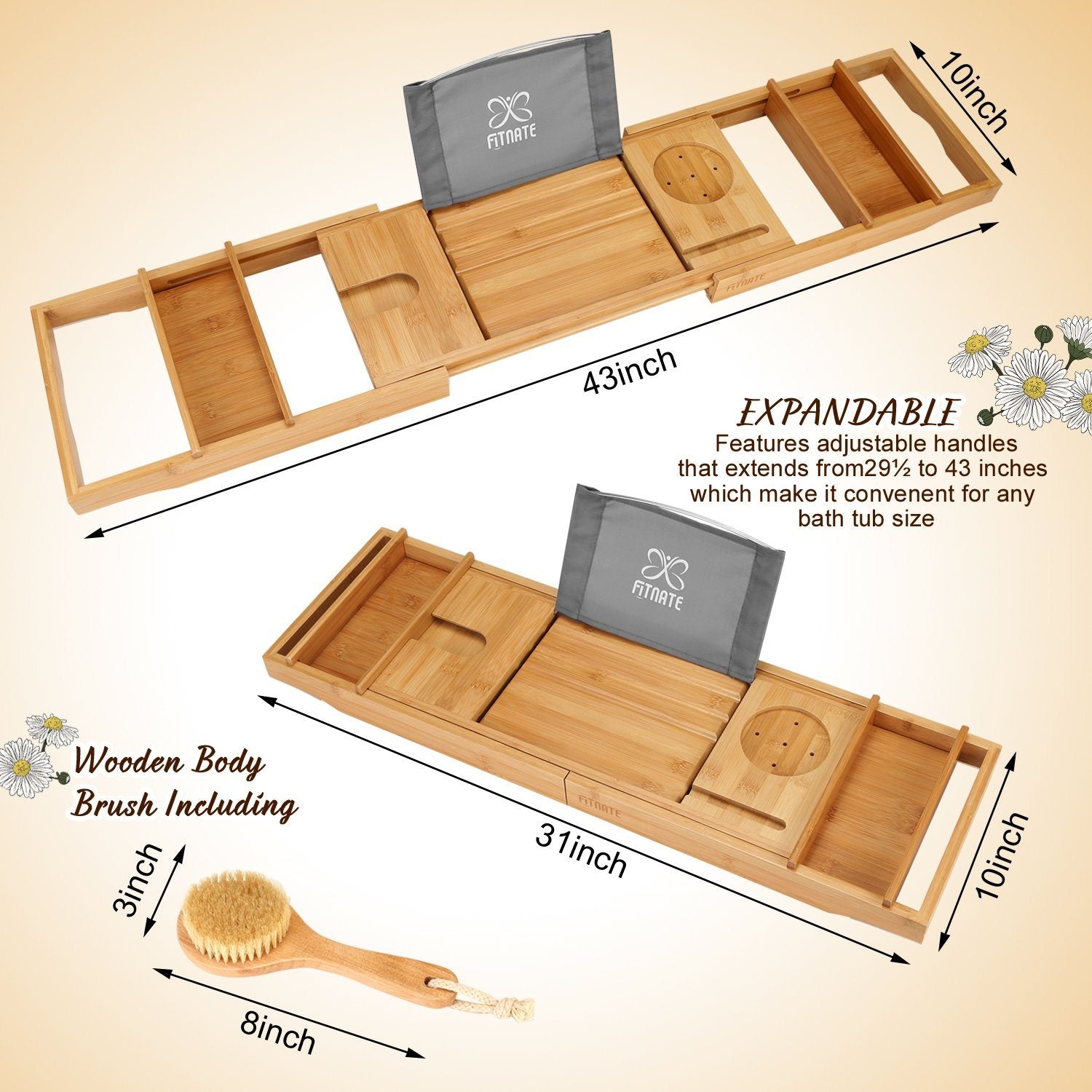 Wooden Bathtub Tray with Wine Glass Slot Phone Tray Book Holder __stock:50 Bath refund_fee:1800