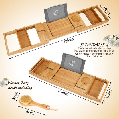 Wooden Bathtub Tray with Wine Glass Slot Phone Tray Book Holder __stock:50 Bath refund_fee:1800