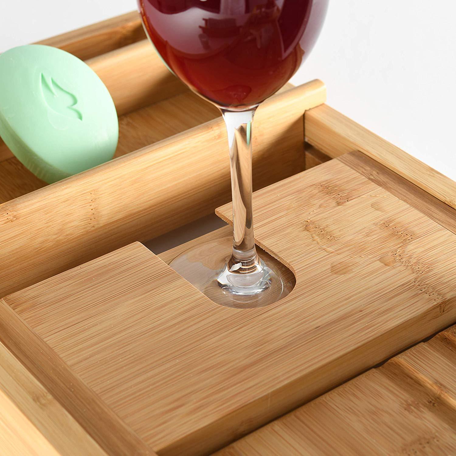 Wooden Bathtub Tray with Wine Glass Slot Phone Tray Book Holder __stock:50 Bath refund_fee:1800