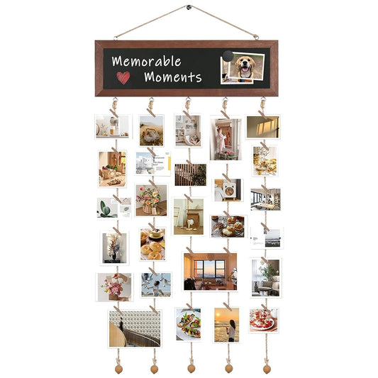 Wooden Hanging Picture Frame Display String Ropes with 30 Clips Writable Blackboard __stock:50 Furniture and Décor Low stock refund_fee:1200