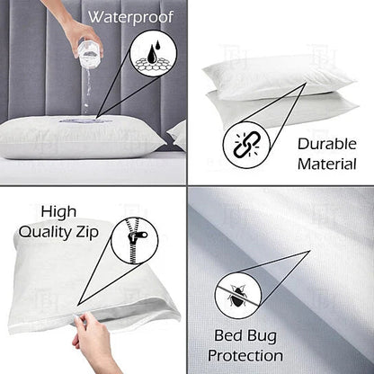 Zippered Waterproof Bed Bug/Dust Mite Fabric Pillow Covers __label2:BOGO 30% OFF __stock:1000 Bedding refund_fee:800